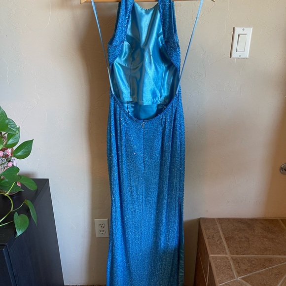 SCALA Blue Beaded Sequined Formal Gown Size Small - Picture 2 of 5